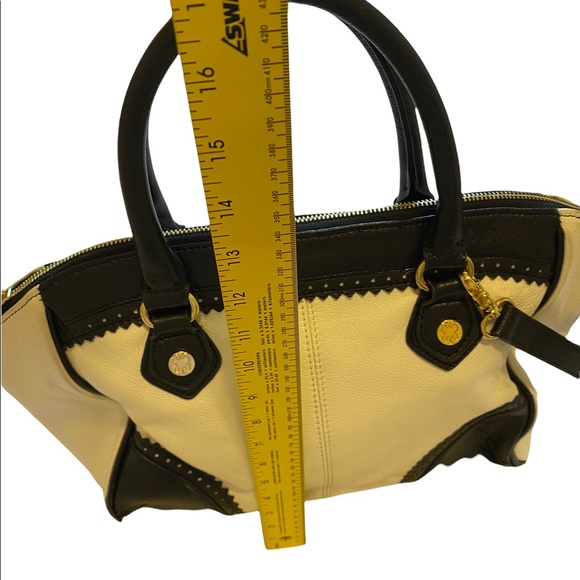 EMMA FOX Navy White Leather Zip Top Shoulder And Elbow Straps Satchel Bag - Picture 2 of 12